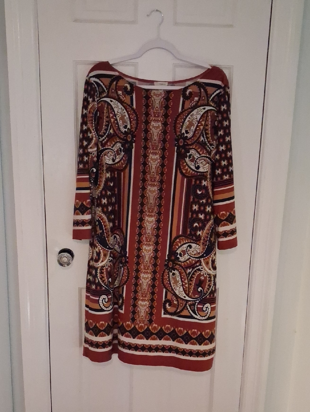 Haani Rust Multi-Print Long Sleeve Shift Dress
